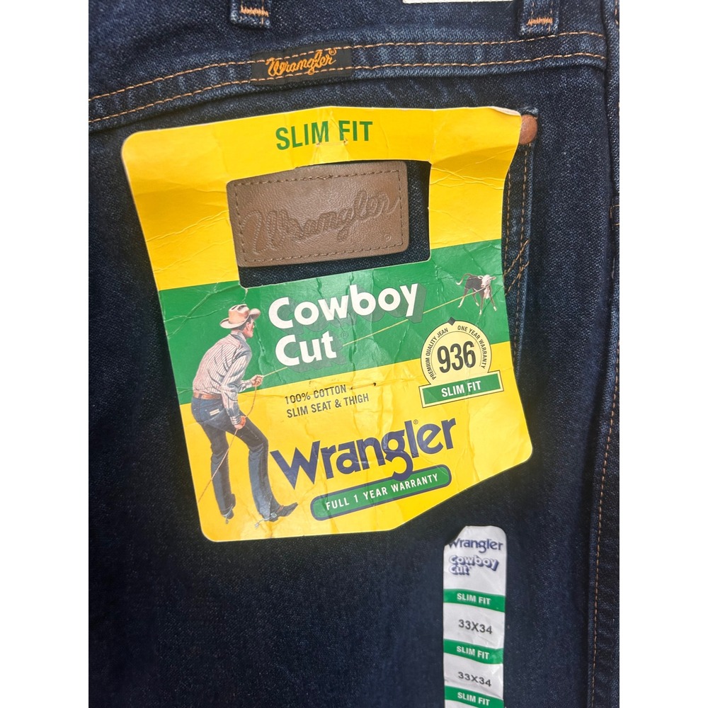 Wrangler Cowboy Cut Slim Fit Jeans 936DSD Dark Wash Indigo Denim 33x34 NEW - Picture 3 of 9